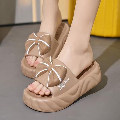 2024 Ladies Shoes Slip-on Women's Sandals High Waterproof Platform Flat with Casual Slippers Ladies Bowknot Sweet Sandals Women