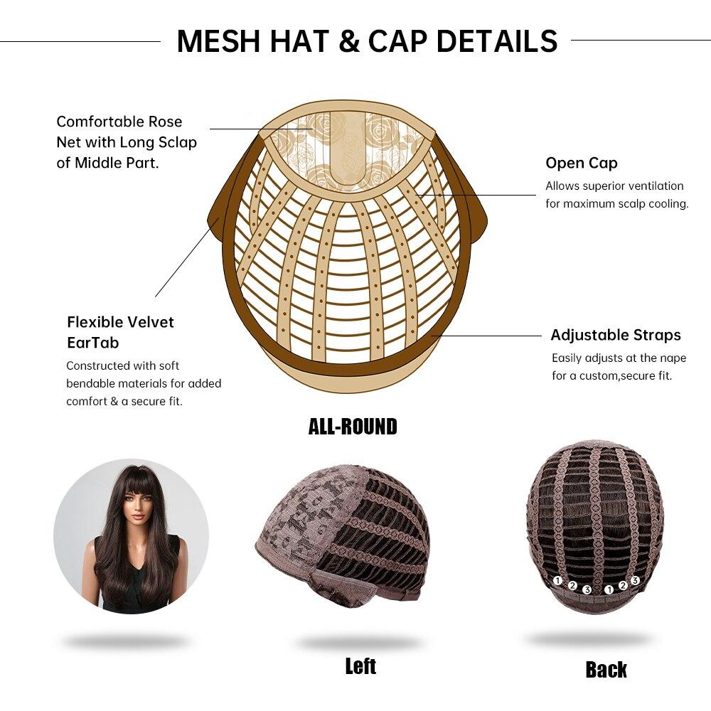 HAIRCUBE Brun Ombre syntetiske parykker Langt bølget hår Parykker for svarte kvinner med smell Daglig Cosplay Varmebestandige naturlige parykker