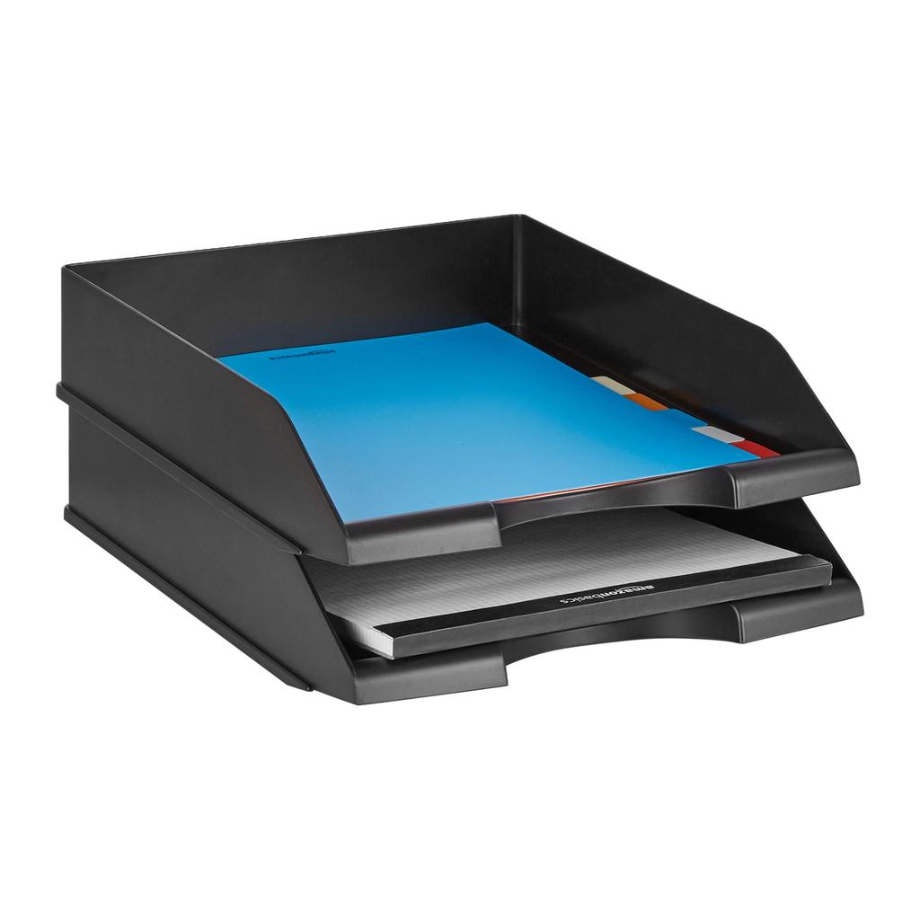 Amazon Basics Rectangular Letter Tray, Document Tray, Stackable Office Letter Tray, 34 X 25 X 6.5 Cm, Letter Size, Black