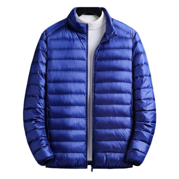 Lightweight Quilted Down Cotton Jacket for Men Stand Collar Long Sleeve Zipper Closure with Side Pockets