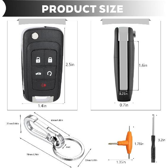 2 Pack 5 Button Key Fob Case For Chevy Cruze Equinox Impala Camaro Malibu Sonic GMC Terrain Buick Lacrosse Regal Verano Encore  2018 2017 2016 2015