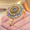 Exquisite Inlaid Sea Blue CZ Women's Ring Trendy Gold Color Geometry Daily Wear Party Jewelry Anniversary Gift