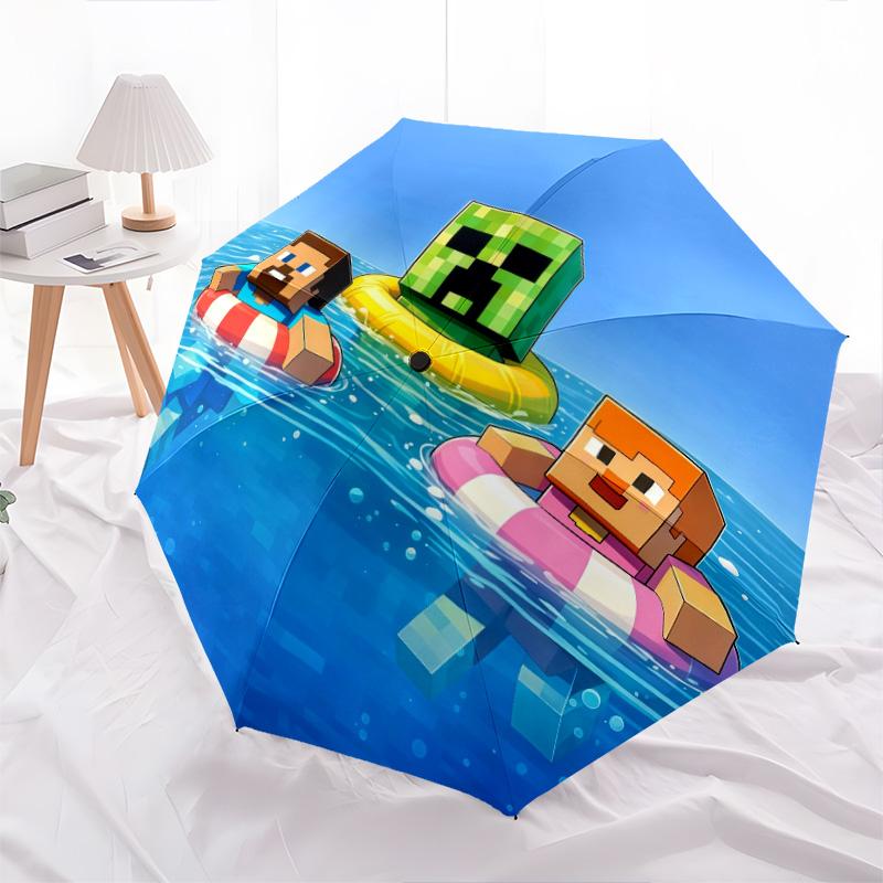 Minecraft Zombiepattern, automatic folding umbrella, portable and foldable design, 8 ribs, a Christmas or birthday gift.