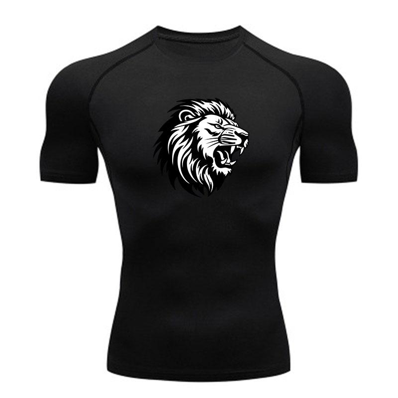 Men's Compression Athletic T-Shirt, Roaring Lion Head Print