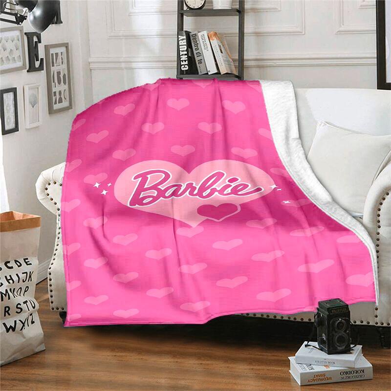 1pc Barbie Heart Pink Background Cartoon Blanket,Portable Throw for Travel & Camping, All Season Cozy Blanket,Ideal Gift
