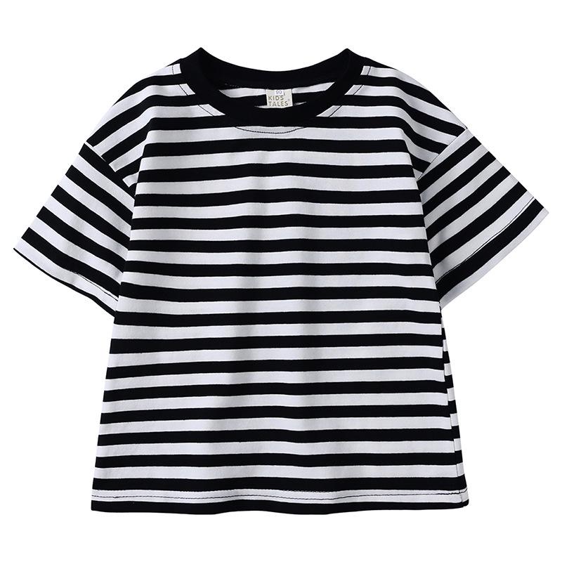 Kids Summer Striped Cotton T-Shirt - Short Sleeve Korean Style