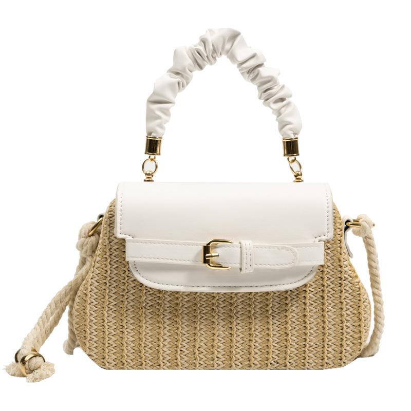 Straw bag women's bag new seaside beach bag portable messenger bag contrasting color woven small square bag