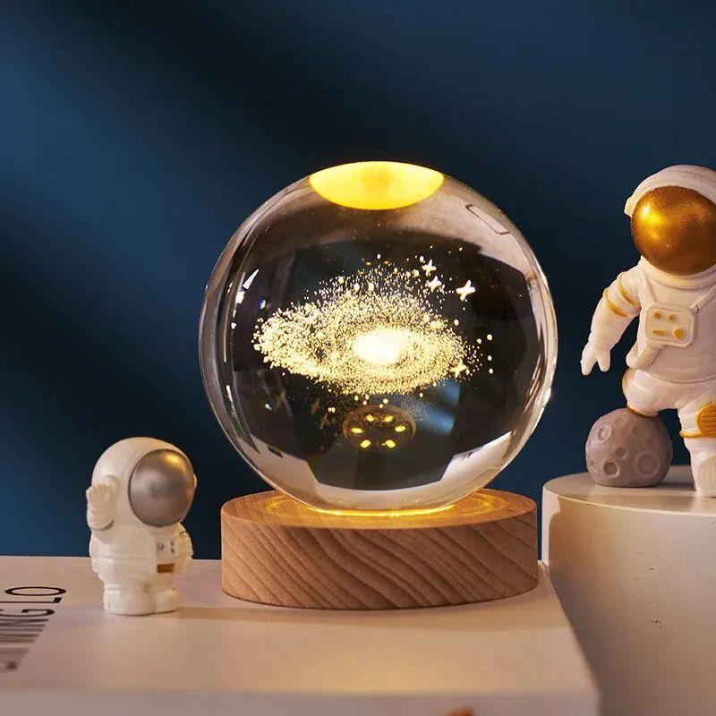 6cm 3D Crystal Ball Crystal Planet Night Light Laser Engraved Solar System Globe Astronomy Birthday Gift Home Desktop Decoration
