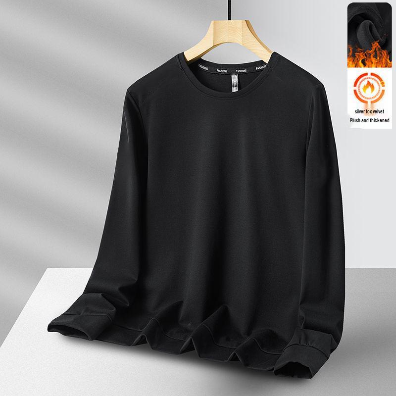 Men's Trendy Fleece-Lined Crew Neck Sweatshirt - Autumn/Winter, Unisex, Loose Fit Long Sleeve Top for Couples and Students