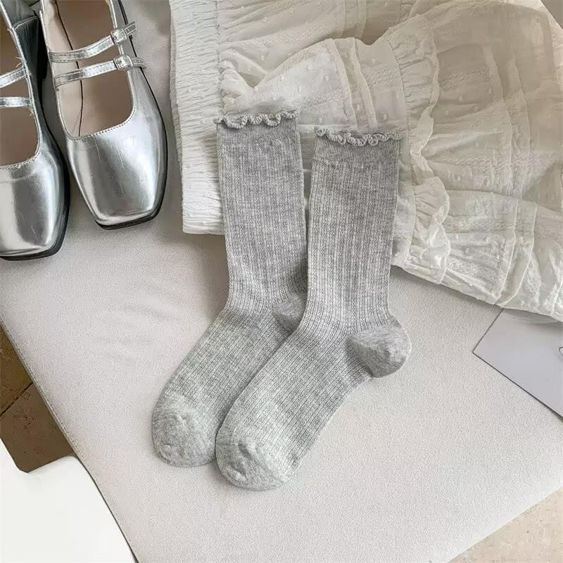 Women's Summer Thin Cotton Mesh Mid-Calf Ruffled Ballet Socks
