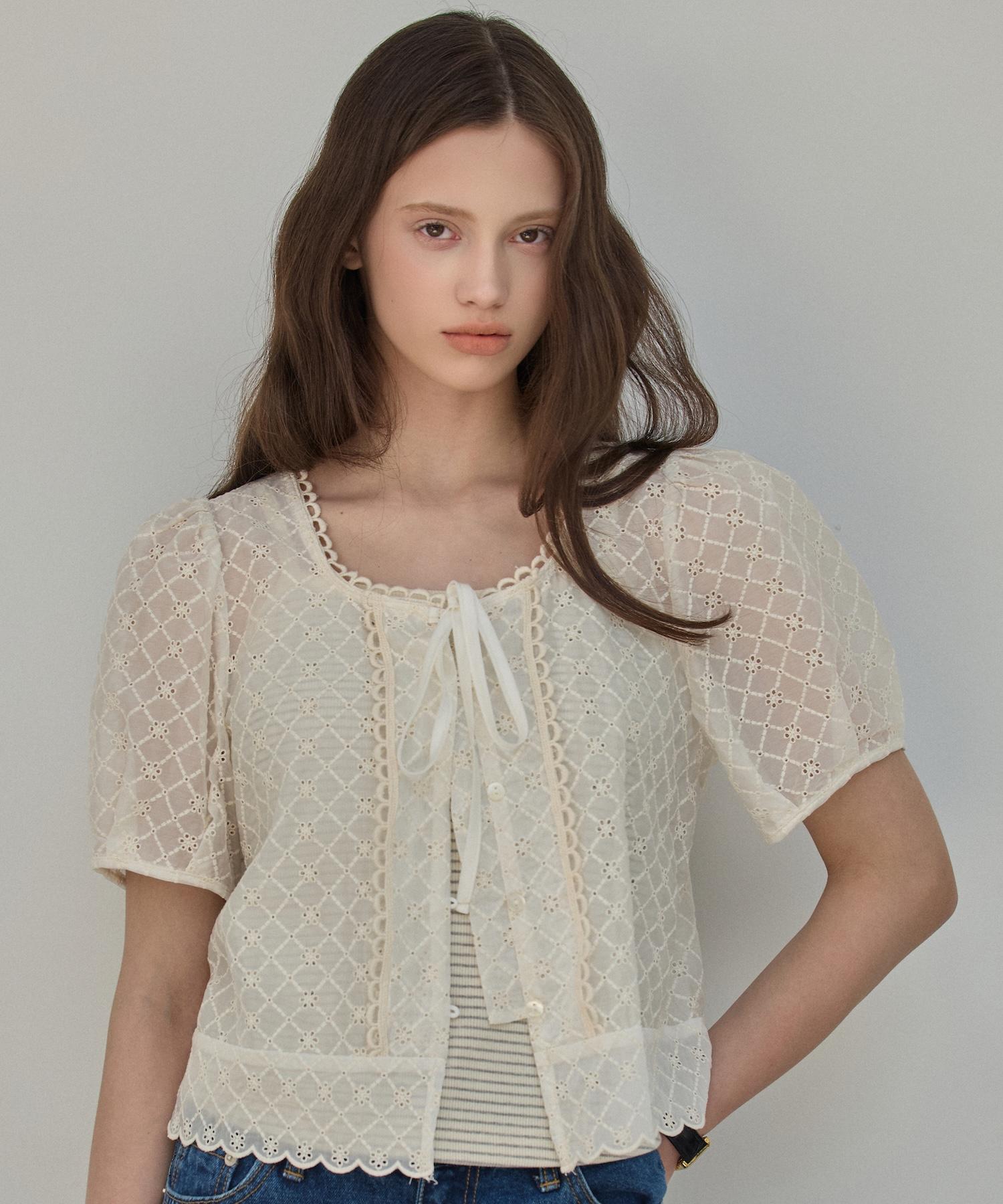 Eliotti Tulle Lace Blouse_Cream Cream/Free