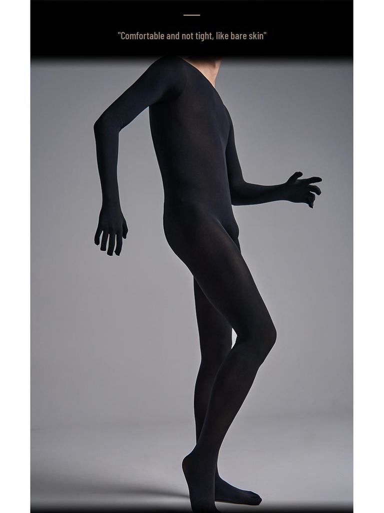 Pánské plus size sametové body s pětiprstými rukavicemi a kalhotami bez zad - Sexy černé punčochy