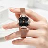 Gedi Elegant Mesh Strap Women's Quartz Watch with Faceted Diamond Markers, Waterproof and Versatile for Everyday Wear.