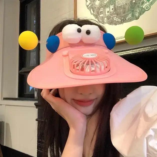 Cartoon Funny Fan Hat Student Summer Cute Cartoon Charging Sun Protection Hat Breathable Air Top Sun Hat Trend