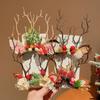 Plush Children Deer Antler Hair Clip Bowknot Christmas Hat Headabnd Lovely Elk Hair Clip  Girls