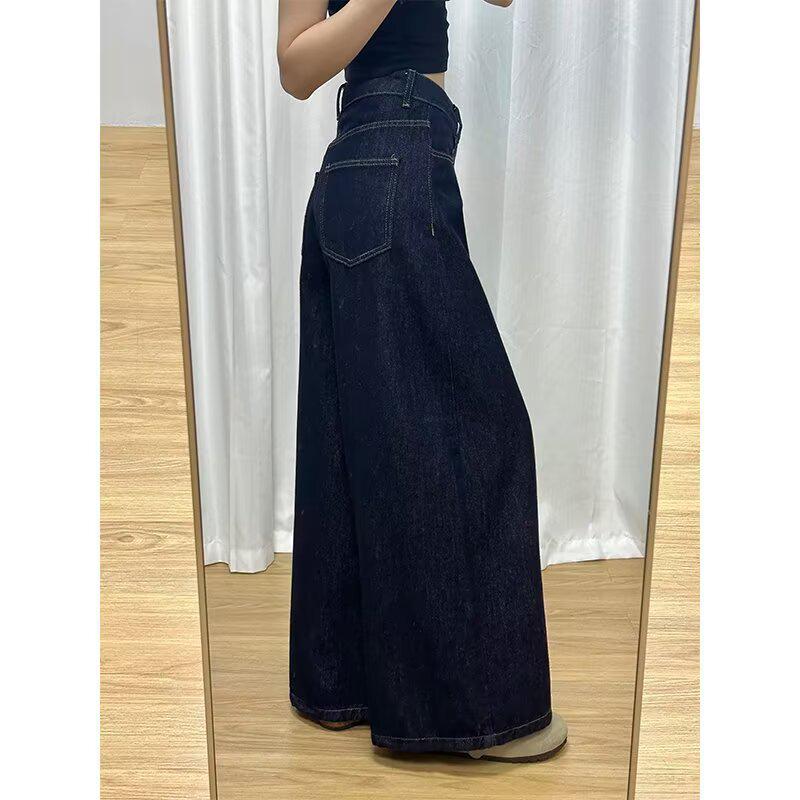 Women s 2025 Spring-Summer Retro Wide-Leg Straight Jeans - Plus Size, Pear Shape, Floor Length, Loose Slimming Fit 2X Large
