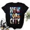 Vintage Washed Black Oversized T-Shirt Retro New York City Skyline Print Streetwear Cotton Short Sleeve Crewneck Tee