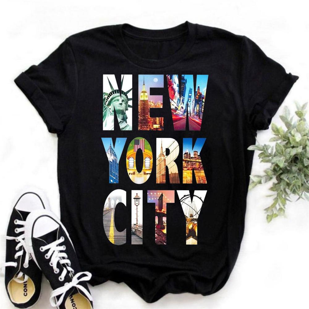 Vintage Washed Black Oversized T-Shirt Retro New York City Skyline Print Streetwear Cotton Short Sleeve Crewneck Tee