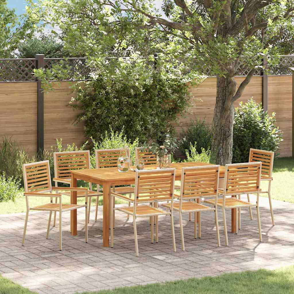 Garden Dining Set 9 Pcs Beige Solid Acacia Wood