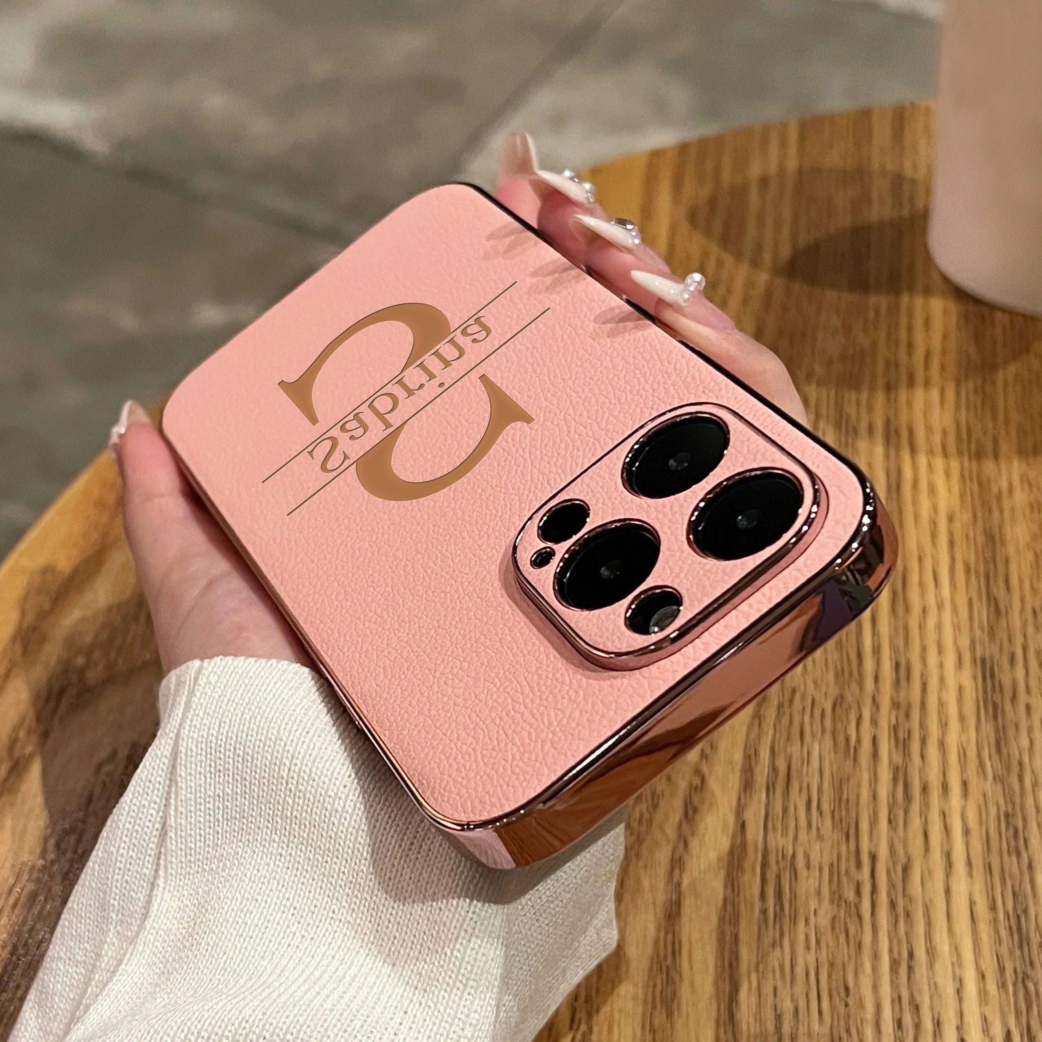 

Personalized Case For iPhone 17 Air 16 15 14 13 12 11 Pro Max Name Laser Engraving Big Letter Plating Leather Cover For iPhone Air