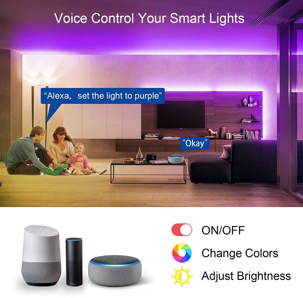 5V RGB Music LED Strip Kit, WiFi Smart Light, USB-Powered, Voice & Bluetooth Controlled.