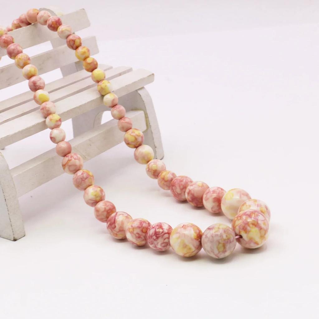 Colar de contas de arco-íris redondo rosa amarelo de 6-14 mm, colar de torre, joias para pescoço, corrente de extensão de 5 cm, presentes para amantes e amigos