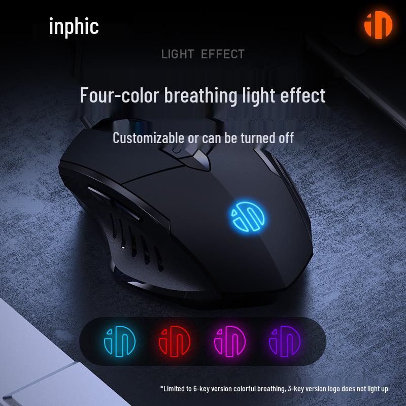 Inphic PW1 Silent Wired Gaming Mouse with Macro Functions for Desktop and Laptop