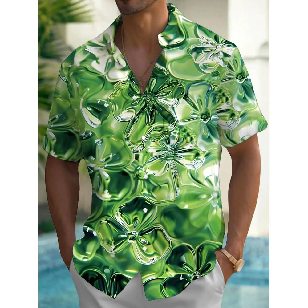 

Мужская рубашка Рубашка на пуговицах Повседневная рубашка Летняя рубашка Пляжная рубашка Короткий рукав В горошек Лацкан 5XL