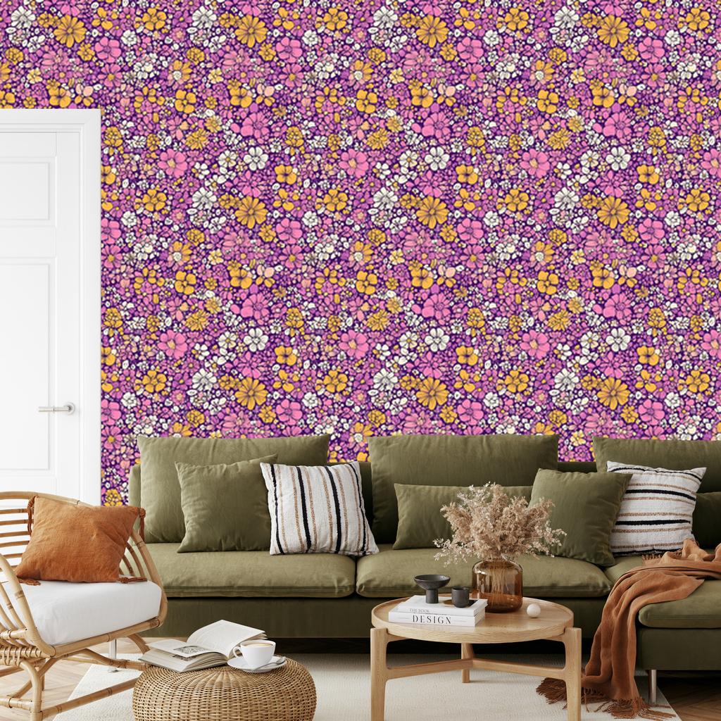 Purple and violet flowers wallpaper for living room and bedroom 50x1000