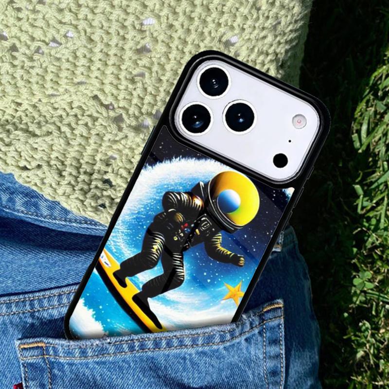 Surfing Spaceman Phone Case For iPhone 17 AIR 16 Pro Max 15 14 Pro 11 12 13 Shockproof Silicone Cover