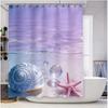 Beach Themed Shower Curtain With Sea Shells And Blue Starfish Design - Watercolor Effect For Home Bathroom Decor Elevate Space