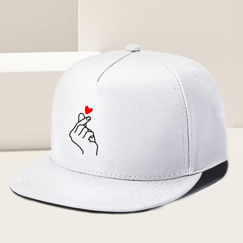 Finger Heart Korean Love Gesture Snapback Cap Polyester Streetwear Flat Brim Adjustable Outdoor Hat