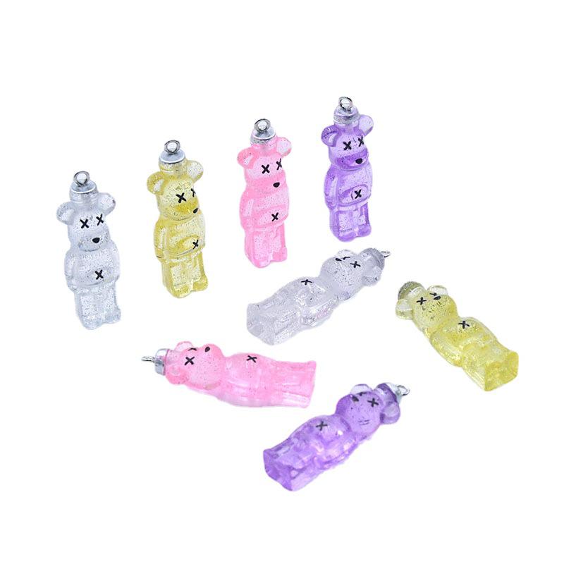 Colorful Glitter Bear Pendant Necklace & Keychain Charm DIY Accessory фиолетовый