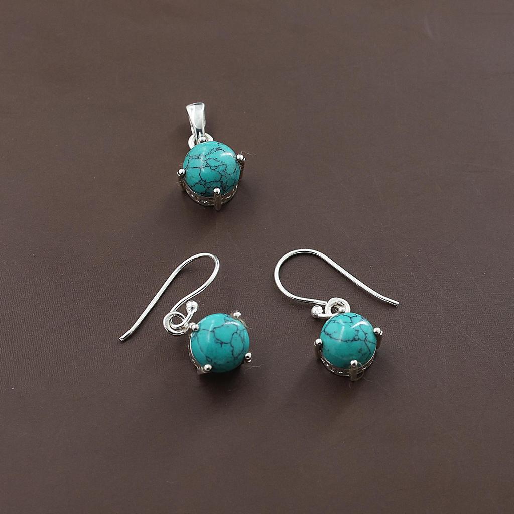 Turquoise Silver Pendant Earring Set, 925 Sterling Silver Handmade Jewelry, Silver Women Jewelry, Gift For Her An0449-160