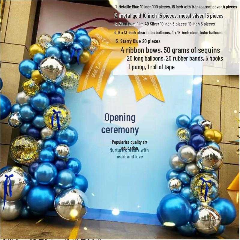 Metallic Blue Arch Balloon Column for Store Openings and Party Decorations
