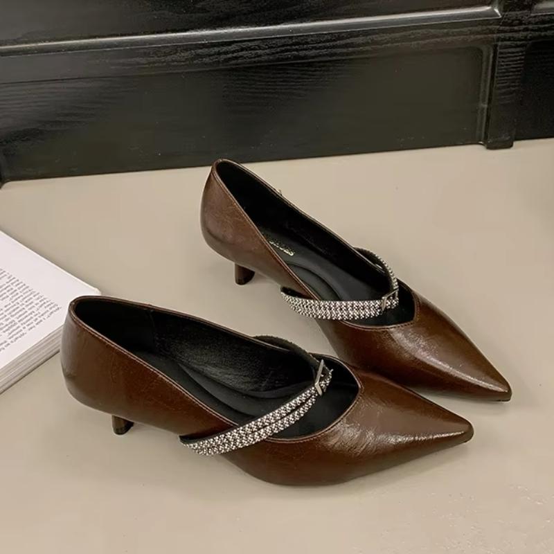 Fashion Crystal Heeled Women Shoes Pointed Toe Shallow Mid Heels Official Shoes 2025 Luxury Pumps Designer Summer Zapatillas De Mujer