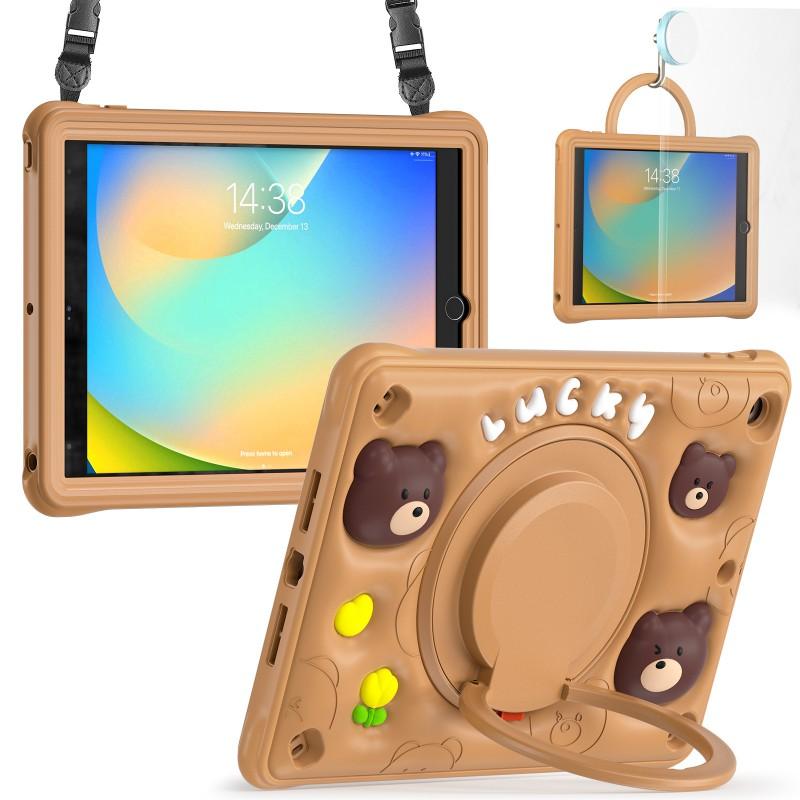 360 Rotating Stand Silicone Case IPad 10.2 2019-2021 Cute Bear Handheld Protective Cover