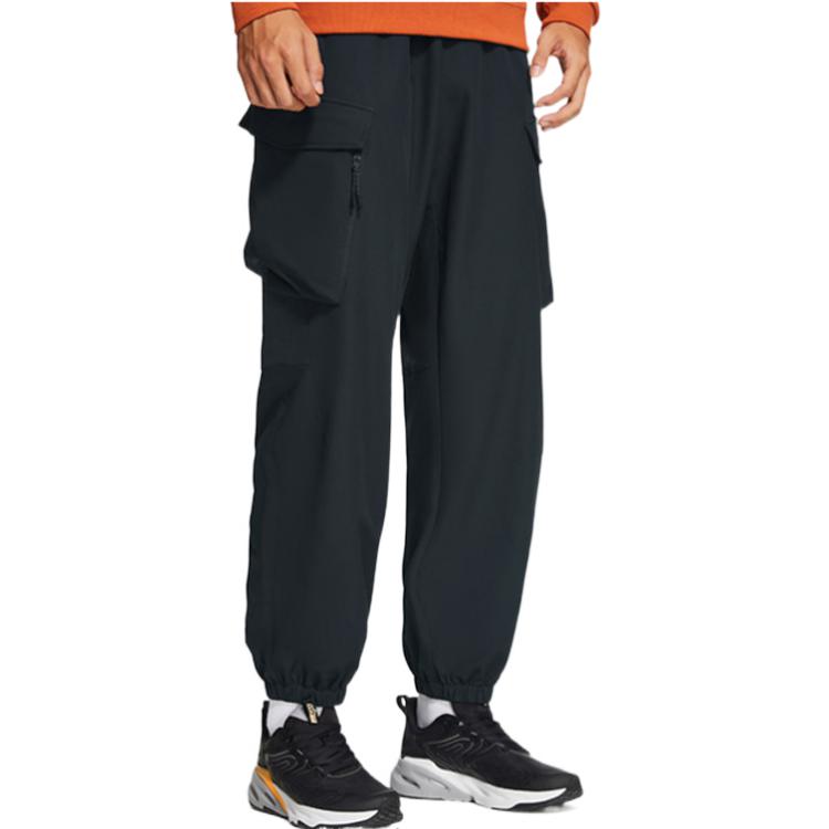 Li Ning Training Series Solid Color Logo Print Big Pocket Design Cuffed Sports Pants Men Bottoms Black AYKSC05-3