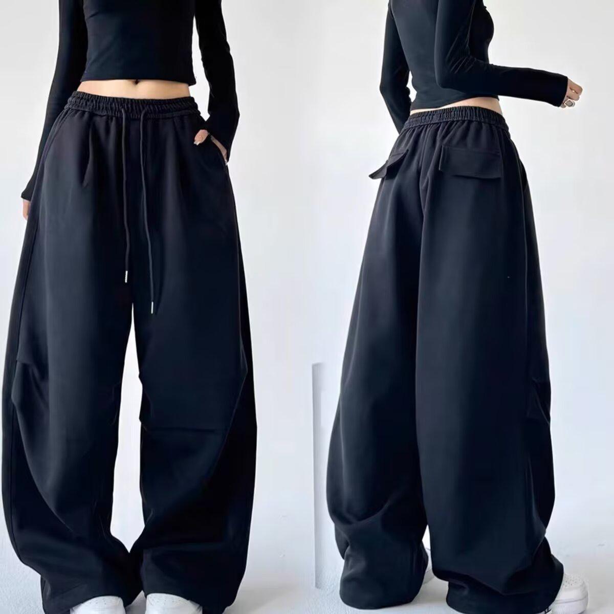 

Женские серые широкие спортивные штаны 2025 - Весенне-осенние повседневные, стиль прямых штанин L чёрный