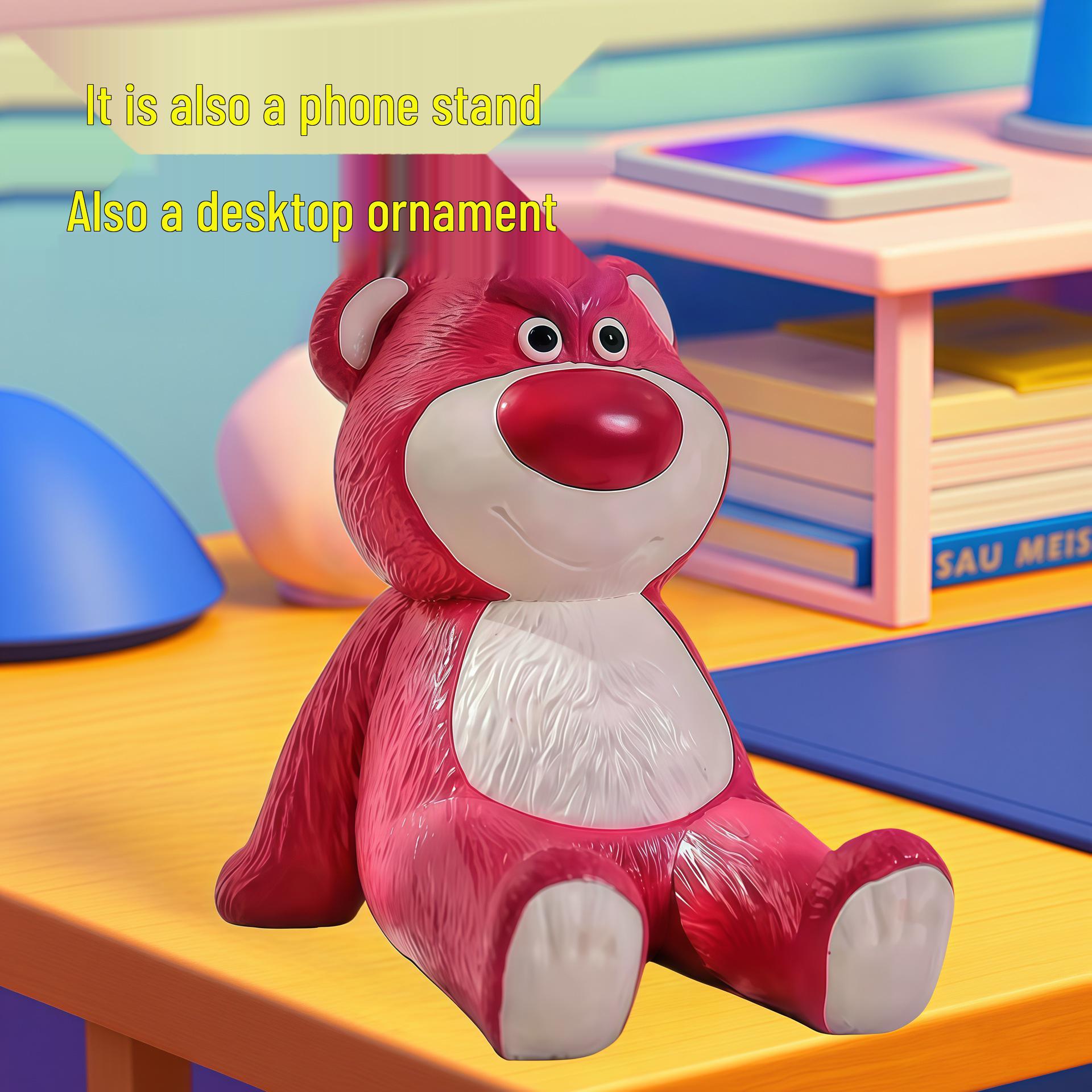

Strawberry Bear Mobile Tablet Stand - Cute Anime-Style Desktop Ornament