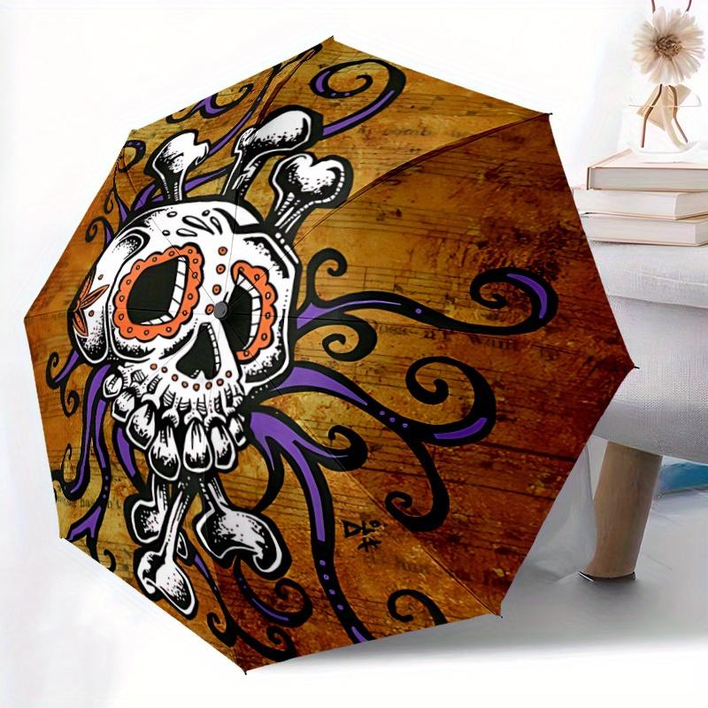 1pc Skull DayOfTheDead Auto Open/Close Cute Umbrella Sturdy Iron Frame, Compact Travel Umbrella, Anniversaries, Intricate Design Umbrella a0829029