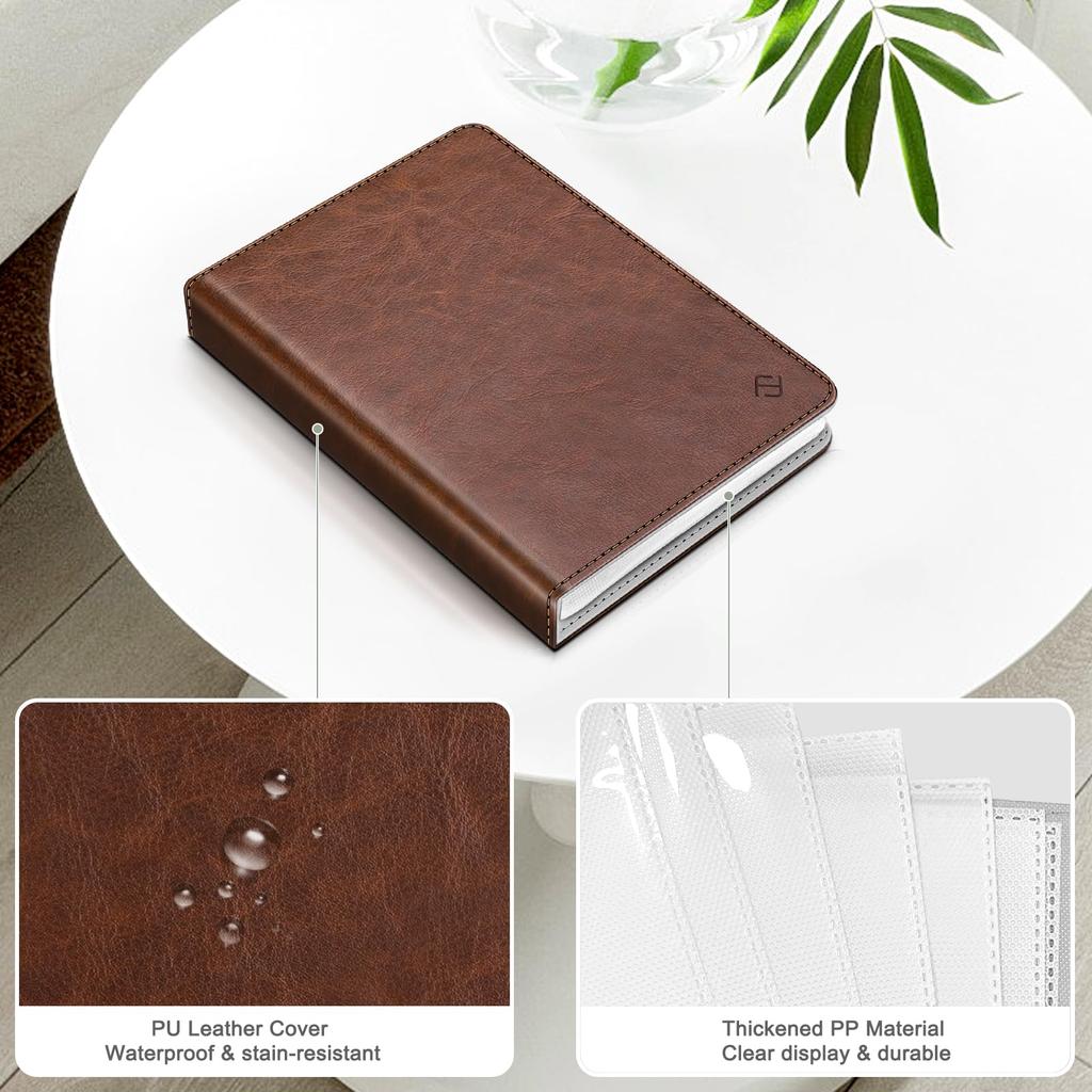 Fintie Zoll Fotoalbum für Polaroid Film Kleines Album Buch Kompatibel mit Fujifilm Instax Wide Polaroid Vintage Braun 3,5x4,25 - 64 Fächer