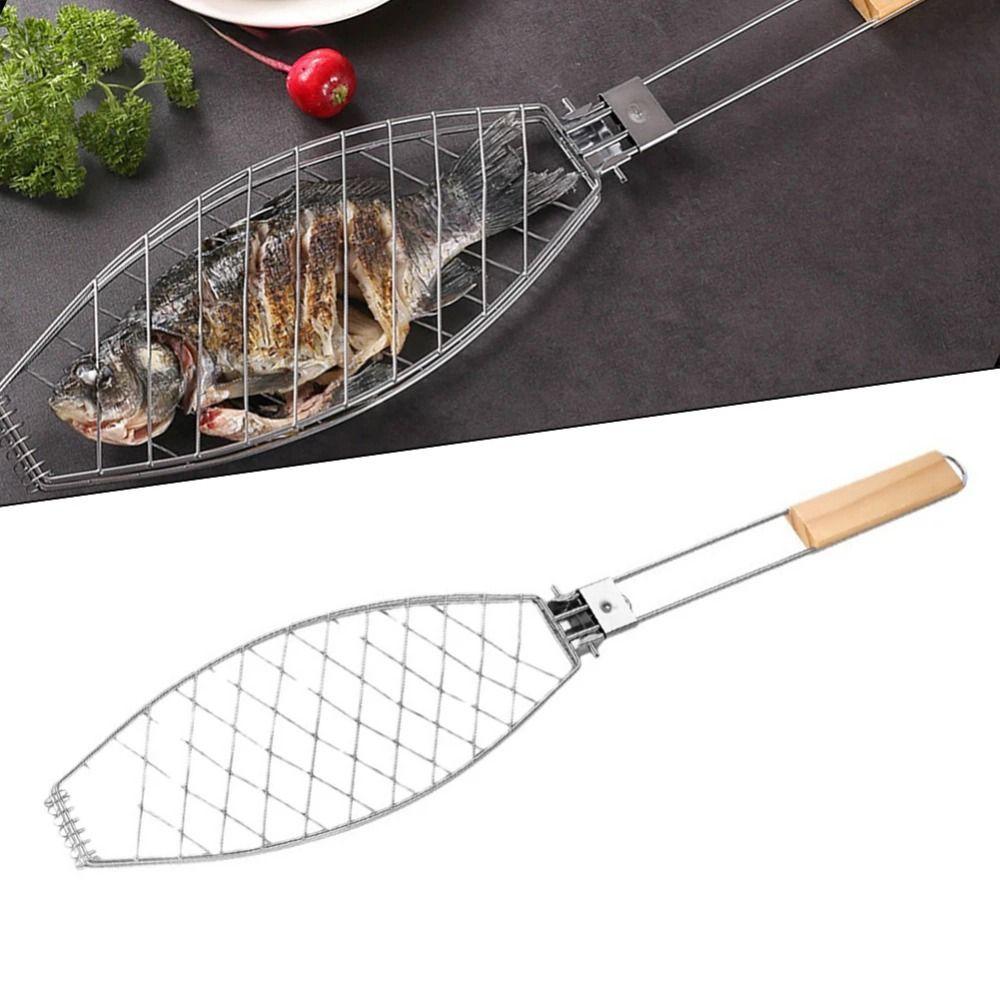 Household BBQ Grill Rack Foldable Fish Grill Basket Roasting Grilling  Barbecue Tongs