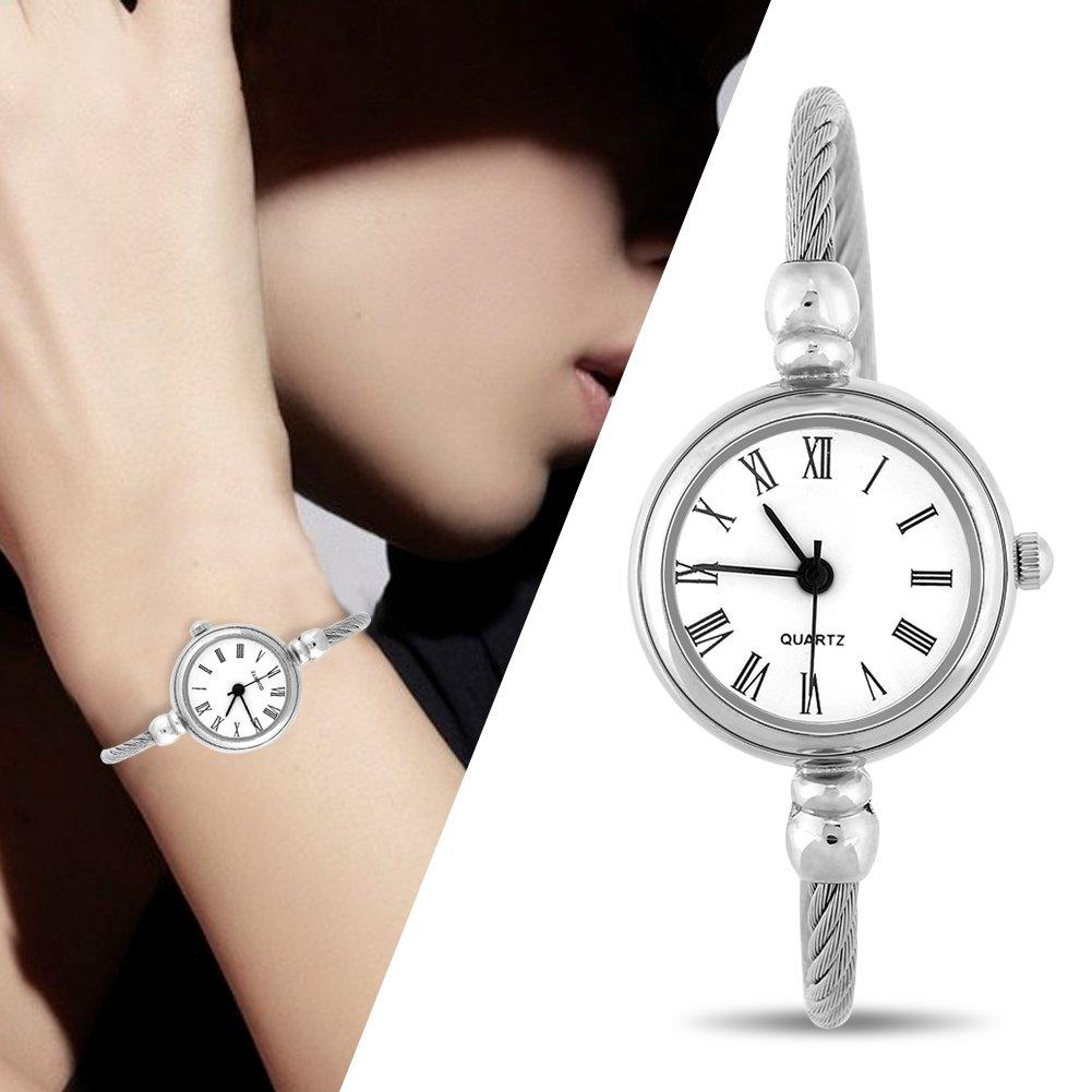 Analog Round Quartz Bracelet Watch with Alloy Roman White 4 Colors Women's Strap, Plate,
