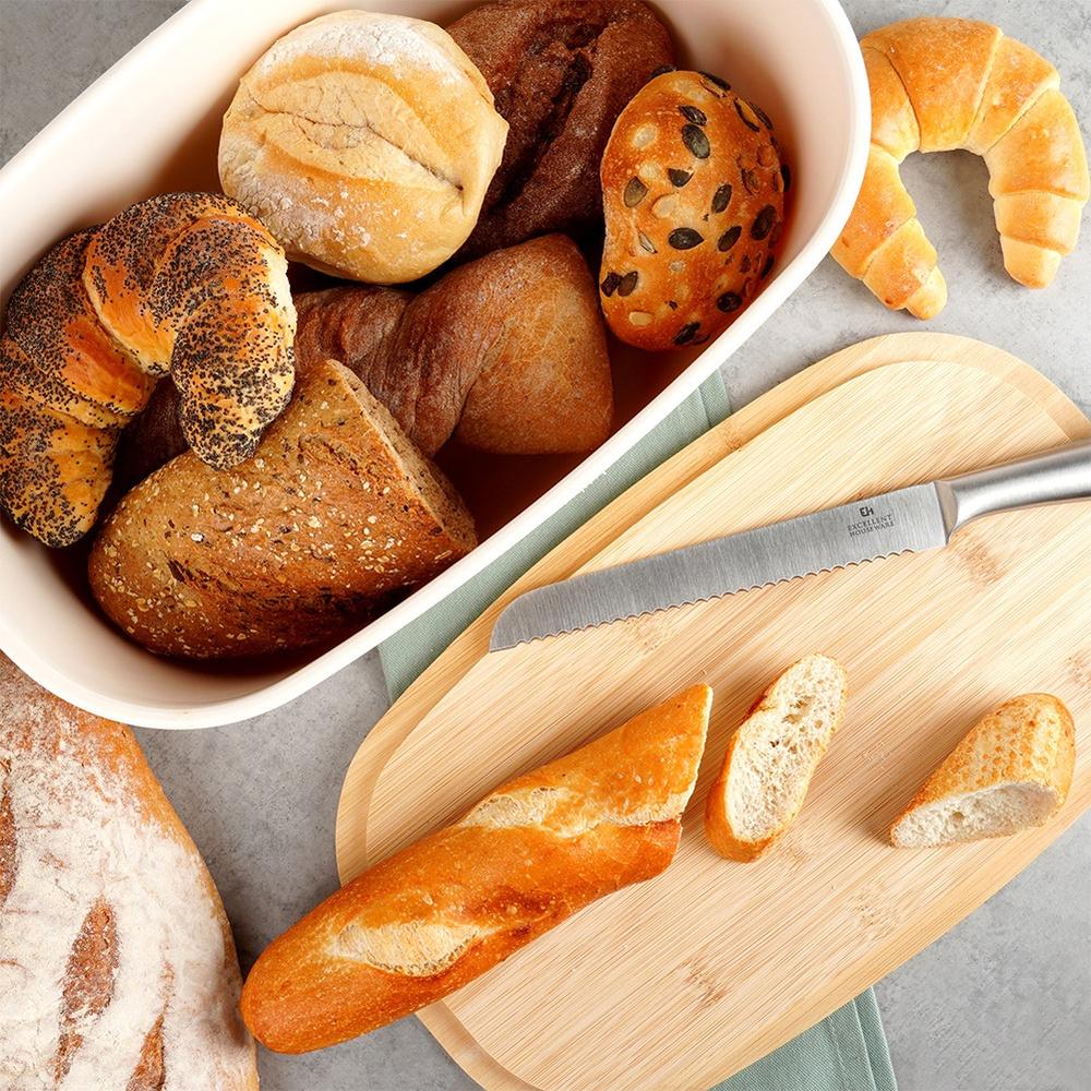 Bread box with bamboo board, black, 39x23.5x15.5 cm