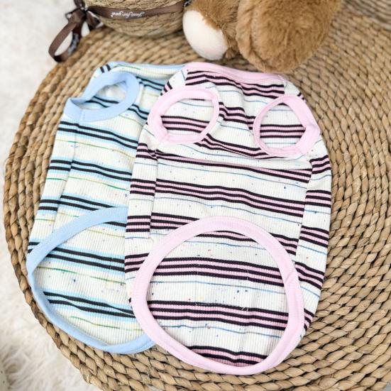 Ribbed Knit Dog Vest Soft Striped Small Puppy T Shirts Summer Sleeveless Breathable Pet Outfits for Small Medium Dogs Cats