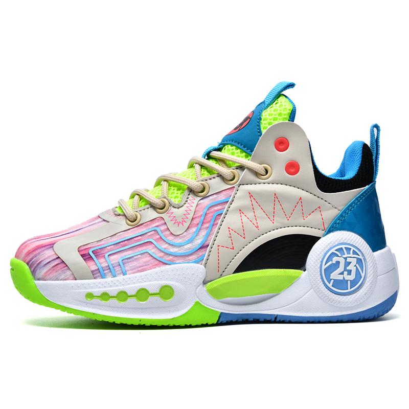 Boys Basketball Shoes Student Sports Shoes Lace-up Mesh Surface Breathable Children's Professional Training Springback Anti-slip