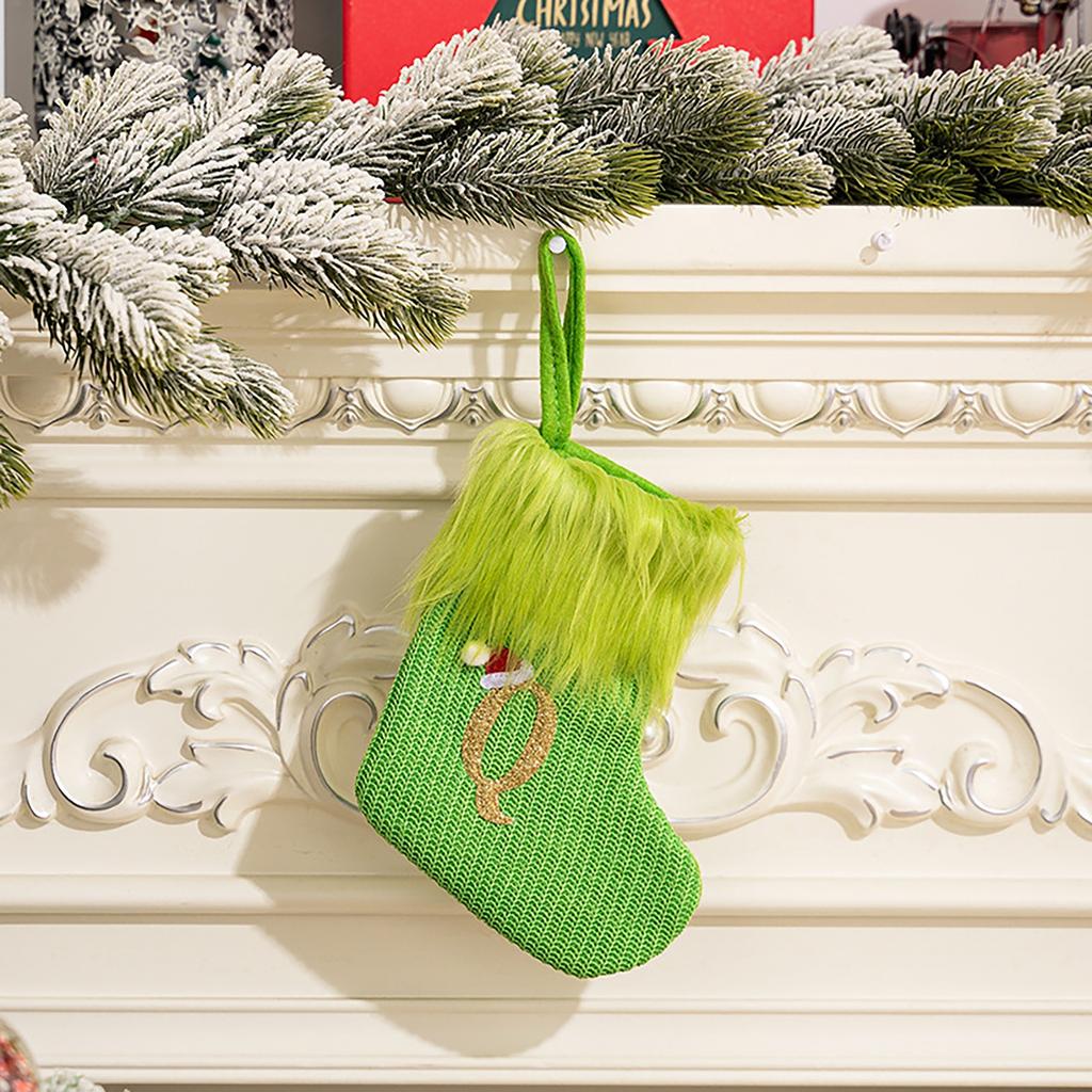 26 Letter Christmas Stockings Green, 8 Inch Christmas Stockings Suitable For Christmas Tree Fireplace Decorations