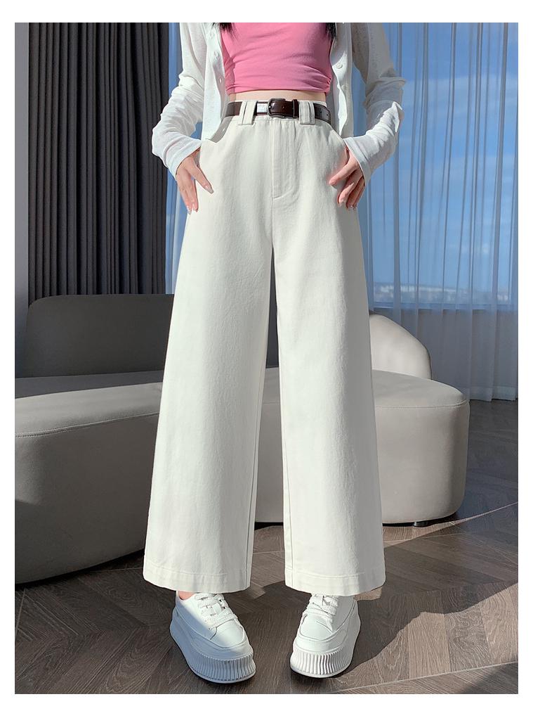 Women's Petite High-Waisted Tencel Washed Cotton Wide-Leg Slimming Cropped Pants