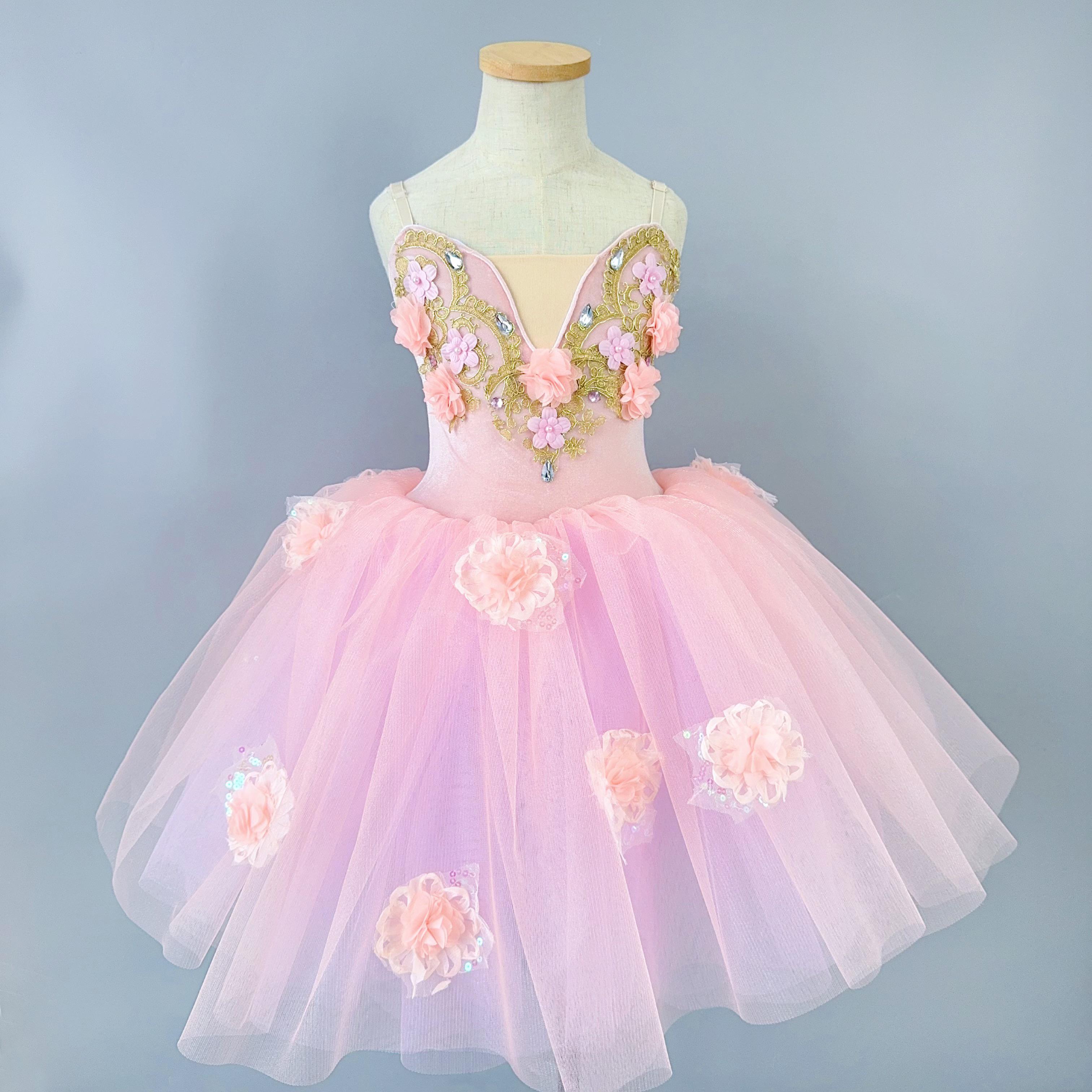 

Girl Flower Romantic Ballet Tutu Dress Performance Dance Ballerina Fairy Party Costumes Ballet Skirts Girls Modern Dance Costume 100cm розовый